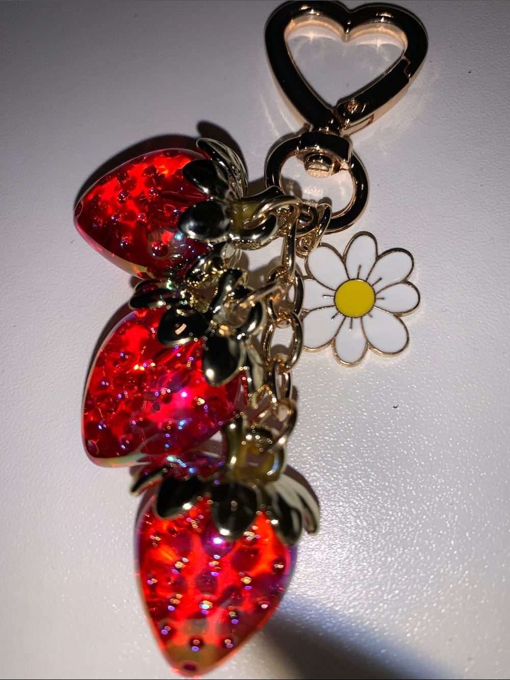 Strawberry Cluster w/Daisy bag/purse charm keychain